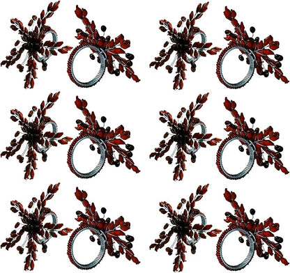 Napkin Rings Set of 12 for Dining Table Decoration Parties Everyday Metal Napkin Holder Leaf Wine (Pack of 12)