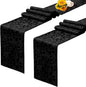 RUDONG M Black Satin Table Runners, 12 x 108 Inch, 2 Pack | Long Silky Damask by RUDONG+M