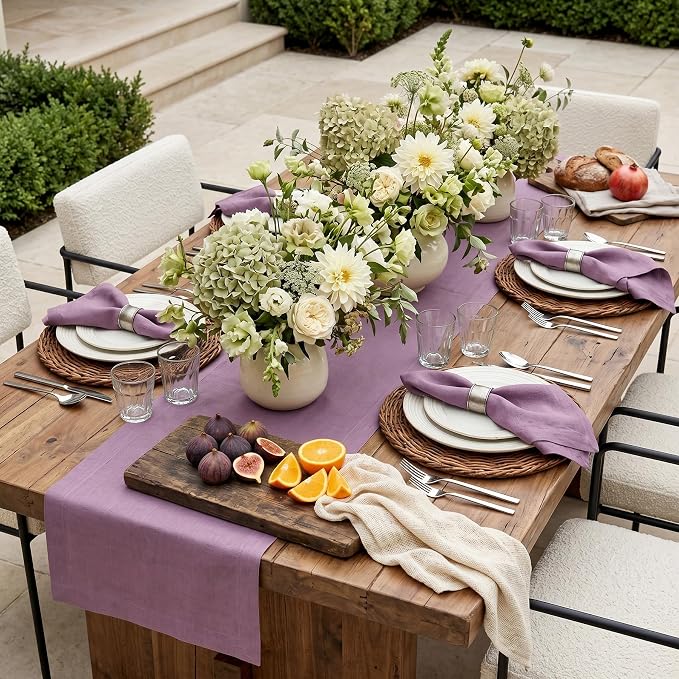 Solino Home 100% Pure Linen Table Runner Mulberry Long, Fete 14 x 132 in | - Image 2