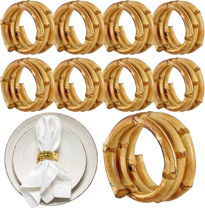 FoldTier Set of 8 Bamboo Napkin Rings Handmade Natural Napkin Holder Rings by FoldTier
