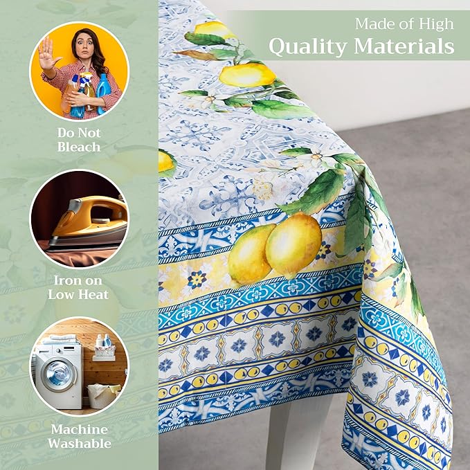 Maison d' Hermine Table Cloth Rectangle Table 100% Cotton 54 x 72 Inches Tablecloth Reusable Decorative for Dining Room Farmhouse Home Valentines Day Decorations Spring Summer - Citrus