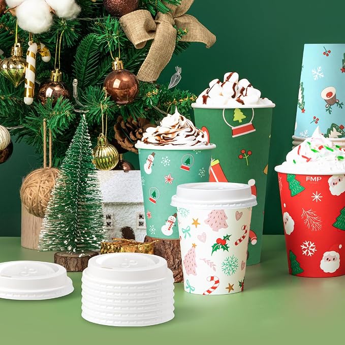 Fit Meal Prep 50 Pack 12 oz Christmas Disposable Paper Coffee Cups - Image 7