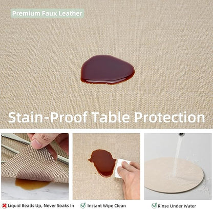 Round Wipeable Placemats Set of 2 – Faux Leather Round Table Mats, Waterproof & Washable Vinyl Placemats, Circle Design for Dining Table Decor– Taupe