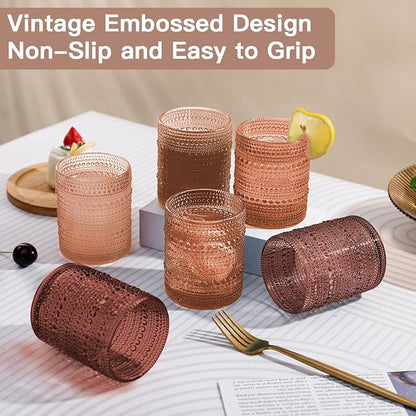 JOVGANK Venus Vintage Hobnail Drinking Glasses Set of 6, Embossed Water Tumbler - Image 6