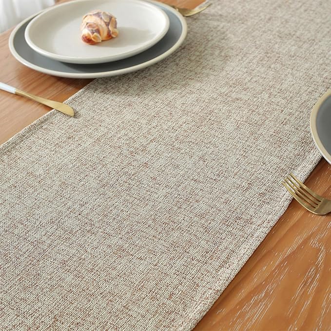 Laolitou Light Brown Table Runners 72 Inches Long, Burlap Linen Texture - Image 3