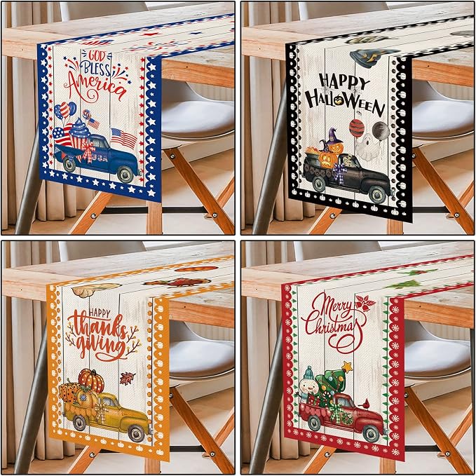 8 Pcs Truck Holiday Table Runner 72 Inches Long, Plaid Valentines Day St - Image 4