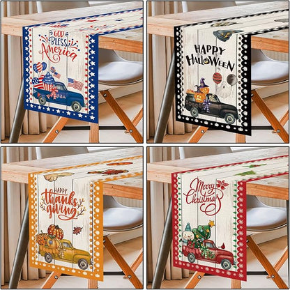 8 Pcs Truck Holiday Table Runner 72 Inches Long, Plaid Valentines Day St - Image 4