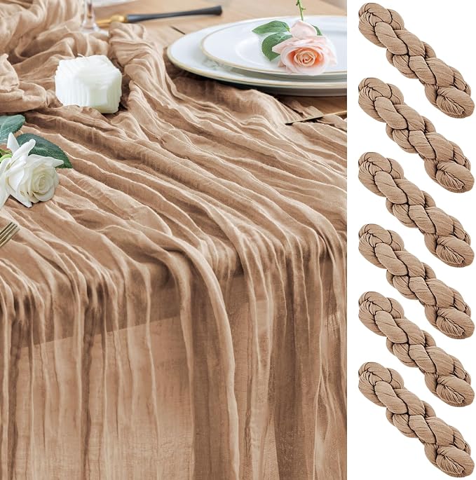 Cheesecloth Table Runner Nude Brown 10FT Boho Gauze, 6 Pack | 120 Inch Cheese by Wokceer