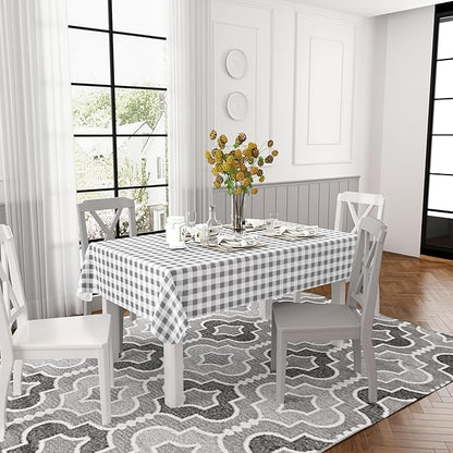 misaya Rectangle Waterproof Vinyl Table Cloth, Buffalo Flannel Backed Tablecloth, Wipeable Plastic Table Cover for Dinner, Kitchen, Outdoor (60" x 120", Grey and White)