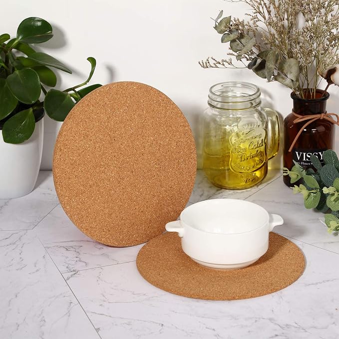Boao 3 Pcs Round Cork Trivets for Hot Dishes, Hot Pots and Pans, 8 Inch | High - Image 3