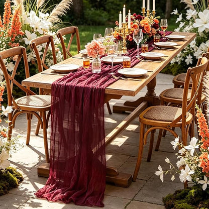 6Pcs Burgundy Table Runner, 10FT Boho Rustic Burgundy Maroon Table Runner - Image 5