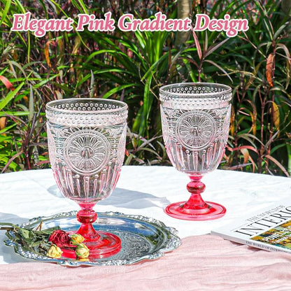 XUWAIDSGN 24Pcs Plastic Vintage Wine Glasses 13.5oz Reusable Embossed Goblet - Image 3