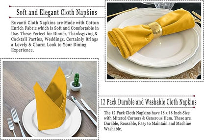 Ruvanti Cloth Napkins Set of 4, 18x18 Inches Napkins Cloth Washable, Soft, Durable, Absorbent, Cotton Blend. Table Dinner Napkins Cloth for Hotel, Lunch, Restaurant, Wedding Parties - Mustard
