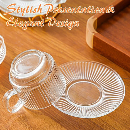 Atarvana 6 Pack Glass Tea Cups and Saucers Set - Image 4