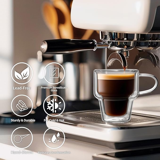 NIRA.Z 4 Pack Double Wall Glass Coffee Mugs 12 OZ Insulated Espresso Cups - Image 5