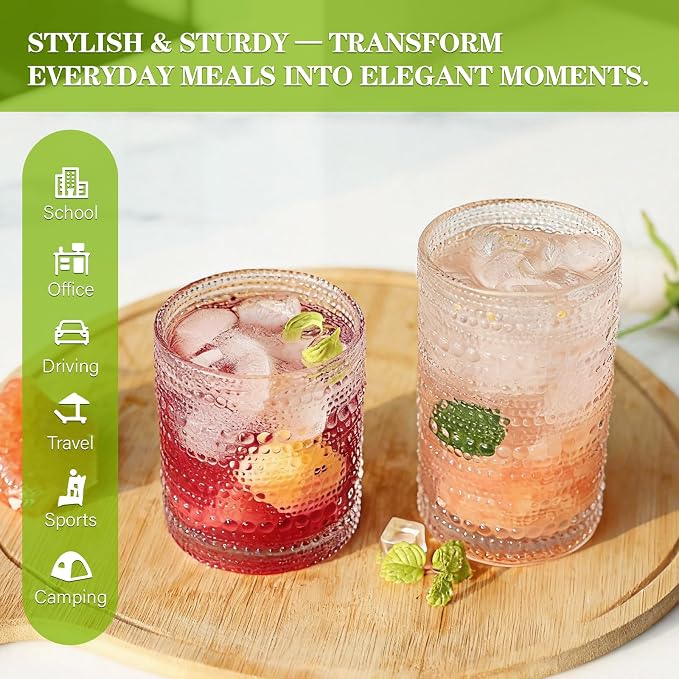 Hobnail Drinking Glasses Set of 8, 10 Oz Kitchen Water Glasses Cup & 12 Oz - Image 6