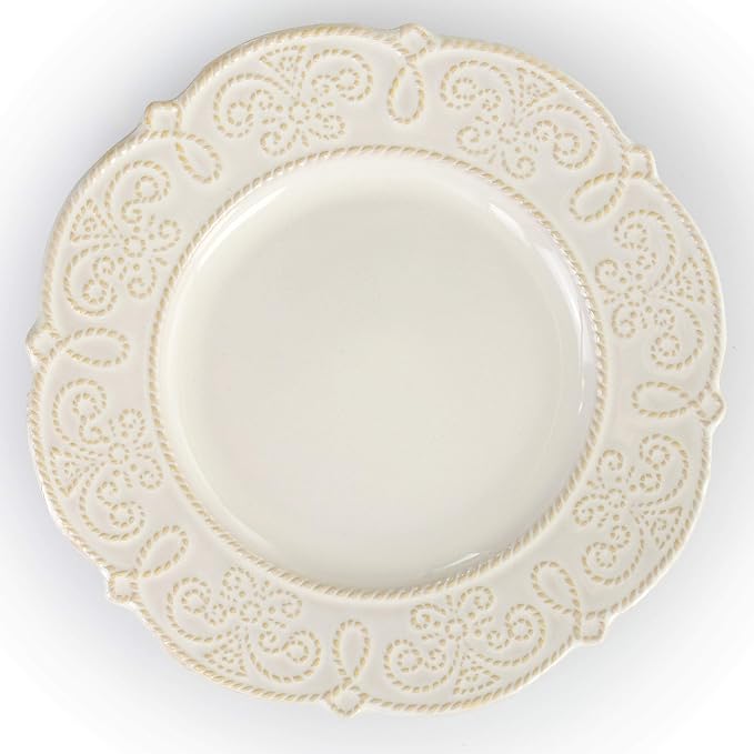 Elama Round Decorated Stoneware Scallop Embossed Dinnerware Dish Set, 16 Piece - Image 3