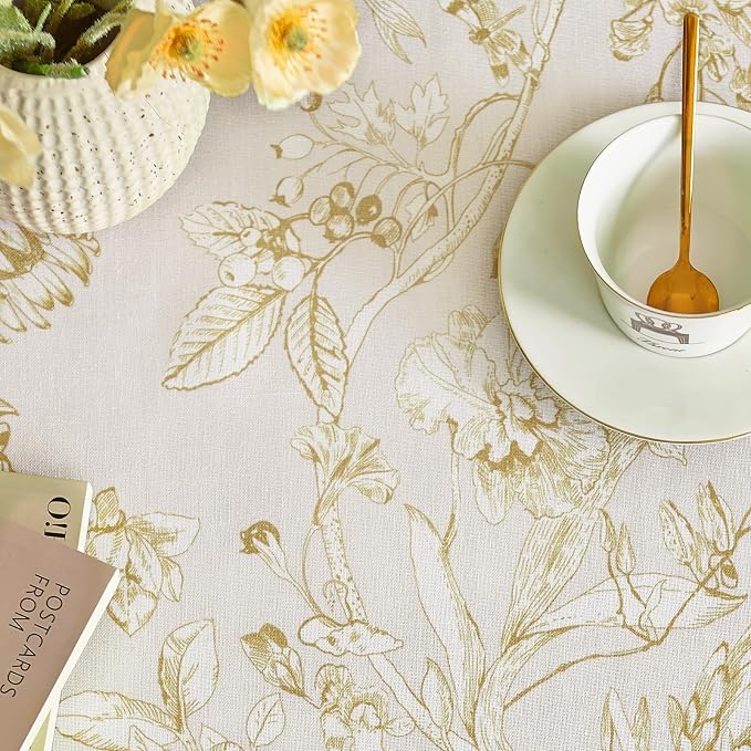 jinchan Yellow Floral Linen Square Table Cloth 50 x 50 Inch | Warm floral tones - Image 9