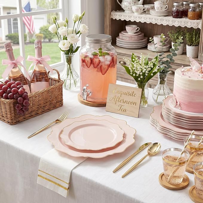 350Pcs Pink Plastic Plates - Image 5