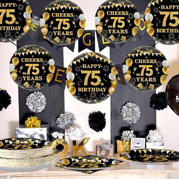 Grencian 96PCS 75th Birthday Party Decorations 75th Birthday Plates and Napkins - Image 7