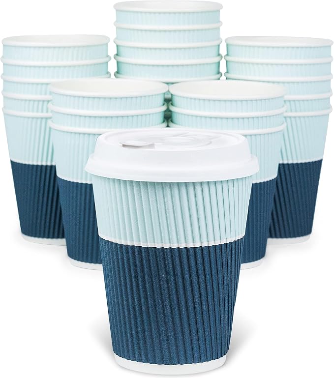 Disposable Coffee Cups With Lids - 12 oz To Go Coffee Cups With Sturdy Lids by Glowcoast