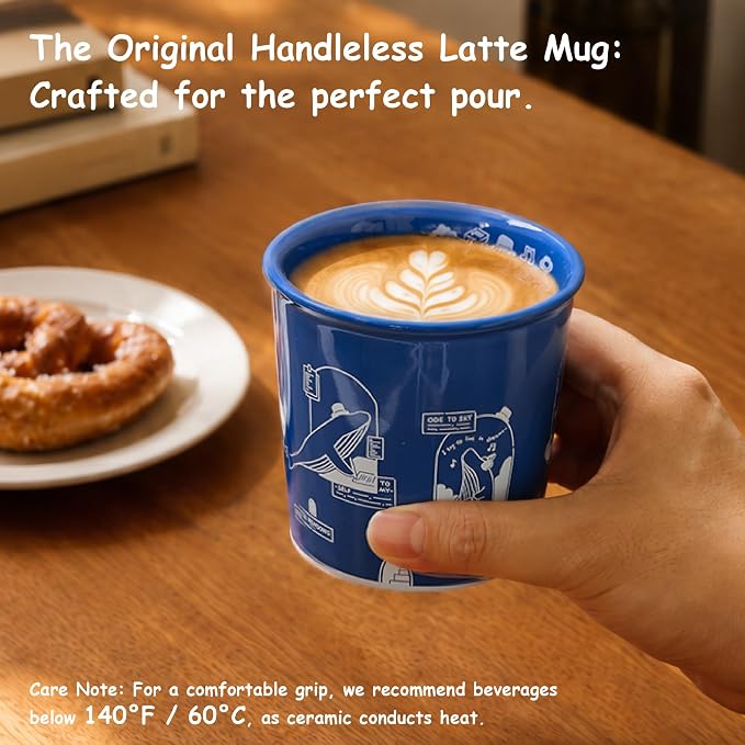 Jottings Retro Blue Handleless Ceramic Mug, Unique & Original Design Coffee Tea - Image 4