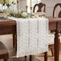 Boho Macrame Table Runner with Tassels 90in White Farmhouse Runner | Macrame by Xiomot