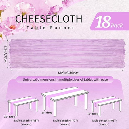 18 Pack Cheesecloth Table Runner 10FT Lilac Purple Table Runner Lavender Boho - Image 2