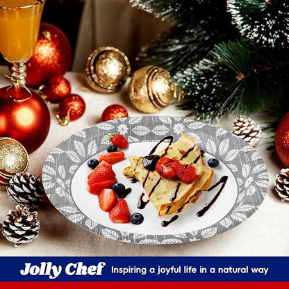 JOLLY CHEF 9 inch 140 Pack Disposable Paper Plates,Soak Proof, Cut Proof, Heavy Duty Printed Paper Plates for Everyday Use