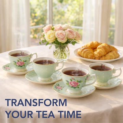 BTaT- Floral Tea Cups and Saucers, 8 oz, Fine Porcelain Teacup Set - Image 6