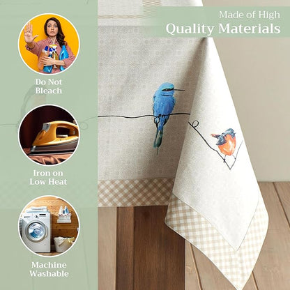 Maison d' Hermine Table Cloth Square Table 100% Cotton 54 x 54 Inches Tablecloth Reusable Decorative for Dining Room Farmhouse Home Valentines Day Decorations Spring Summer - Birdies on Wire