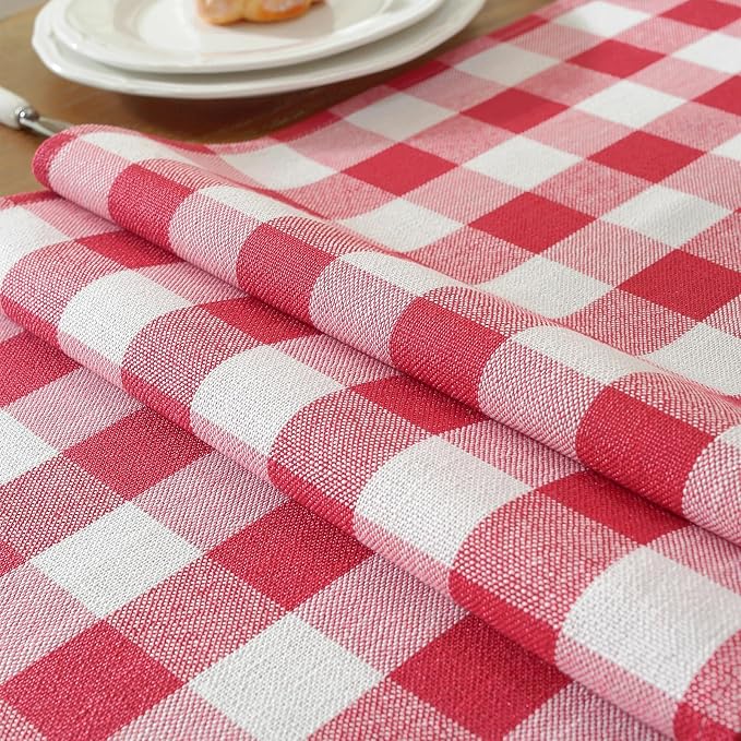 Laolitou Red Checkered Table Runner, Cotton Linen Gingham Table Runners - Image 4