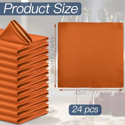 P Pothuiny 24 Pcs Burnt Orange Satin Napkins 17x17 in, Satin Cloth Napkins | - Image 2