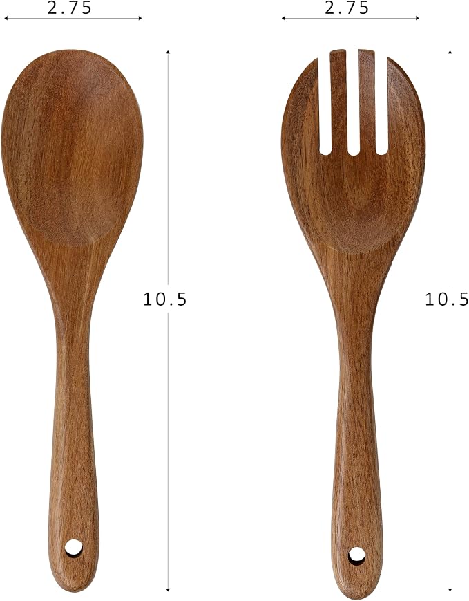 Wood Salad Servers, 10.5-inch Salad Spoon and Fork Serving Set, Wood Salad - Image 6