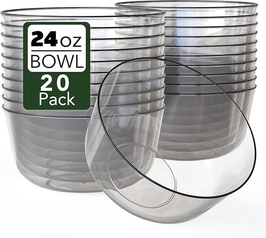 Trendables Plastic Bowls Disposable Bowls 24 Oz Bowl Set Of 20 Clear Black Rimmed Fancy Plastic Serving Dishes Perfect for Parties and Events Disposable Candy Bowl