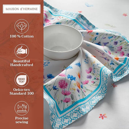 Maison d' Hermine Cloth Napkins Set of 4 100% Cotton Everyday Reusable Square Napkins Cloth Washable Dinner Wedding Restaurant Valentines Day Decorations Spring/Summer (Flower In The Field, 20" x 20")