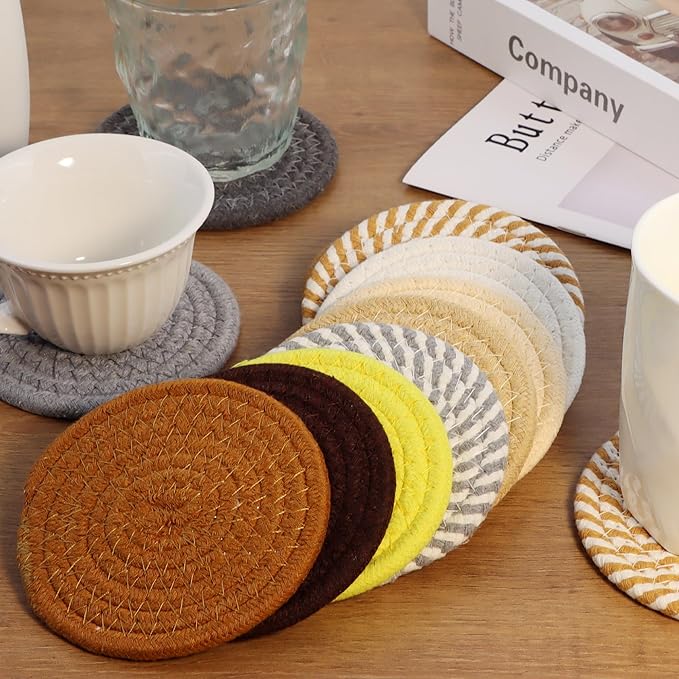 Coasters Set of 4 for Drinks, Cotton Woven 4 Colors Absorbent Boho Coasters for - Image 3