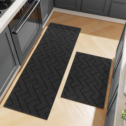 hicorfe Kitchen Rugs and Mats Sets,2 Pieces Super Absorbent Polypropylene Non-Slip Rug,Soft Comfort Floor Mat,Washable for Kitchen,Hallway,Office,Sink,Laundry(24" x 35"+24" x 71",Charcoal)