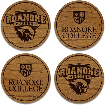 LazerEdge Roanoke Maroons Wooden Coaster Set - Cherry Wood - Officially Licensed Product - 4-Pack
