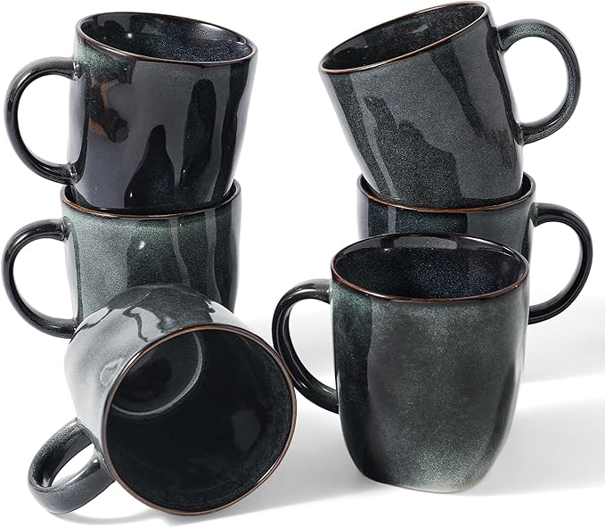 famiware Coffee Mugs Set of 6, Ocean Square 13oz Coffee Cup Set by Famiware