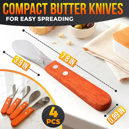 Butter Spreader Knife Set of 4, Wood Handle, 4 Inch Stainless Steel Blade | - Image 2