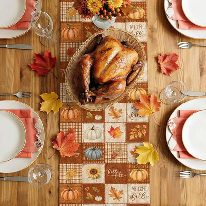 Fall Checkered Table Runner 72 Inches Long, Thanksgiving Pumpkins Table Runners - Image 4