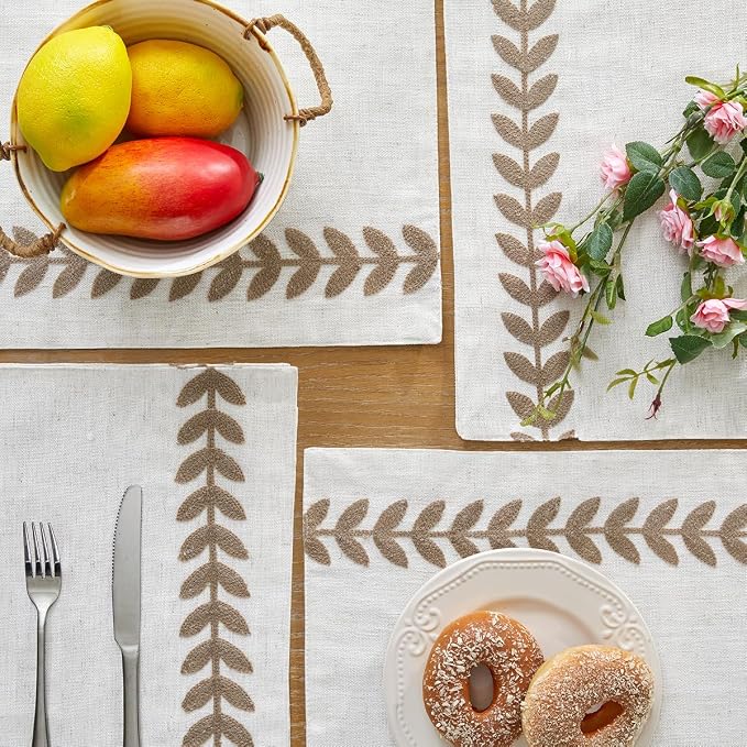 Wracra Embroidered Place Mats, Taupe Rustic Placemats Set of 6 | Macrame - Image 2