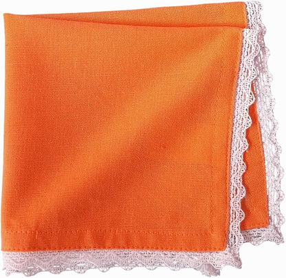 Fingercraft Dinner Cloth Napkin Cotton Linen Blend 12 Pack 12In Mitered Corners with Elegant Lace for Everyday Use Napkins Cloth are Pre Shrunk and Good Absorbency Rust