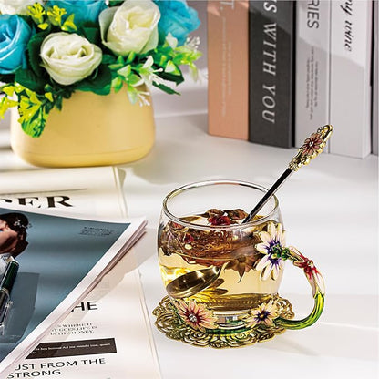 Flower Tea Cup, Daisy Flower Clear Glass Fancy Coffee Cup - Image 7