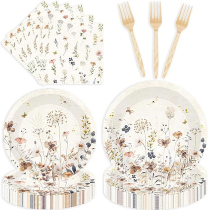 96 Pcs Wildflower Party Decorations, Floral Tableware Set | Serves 24 guests by EoBeCy