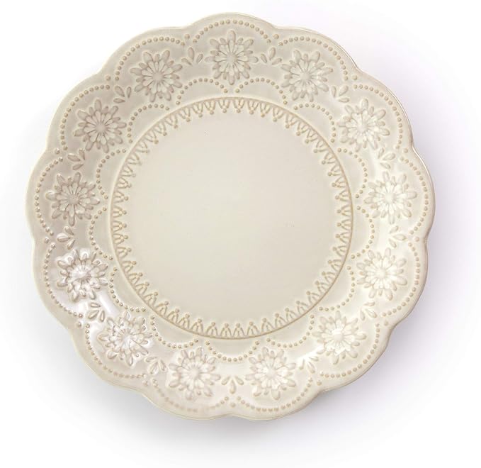 Elama Embossed Scalloped Stoneware Dinnerware Dish Set, 16 Piece - Image 4