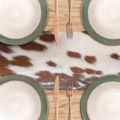 Linen Cow Print Table Runner 13x71 Inch Farmhouse Western White Brown Cowhide - Image 5