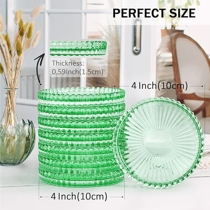 Vintage Glass Coasters, GOH DODD Set of 8 Crystal Coasters Tabletop Protection for Drinks, Home Decor, Kitchen, Living Room, Patio, Wedding, Party, Housewarming Gifts, Clear Green