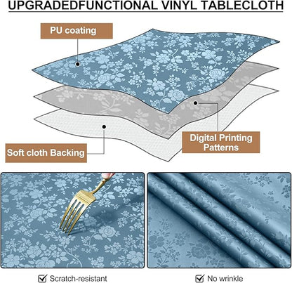 Smiry Rectangle Table Cloth, Waterproof Heavy Duty Vinyl Tablecloths, Wipeable Washable Table Cover for Kitchen and Dining Room (Stone Blue, 54" X 78")